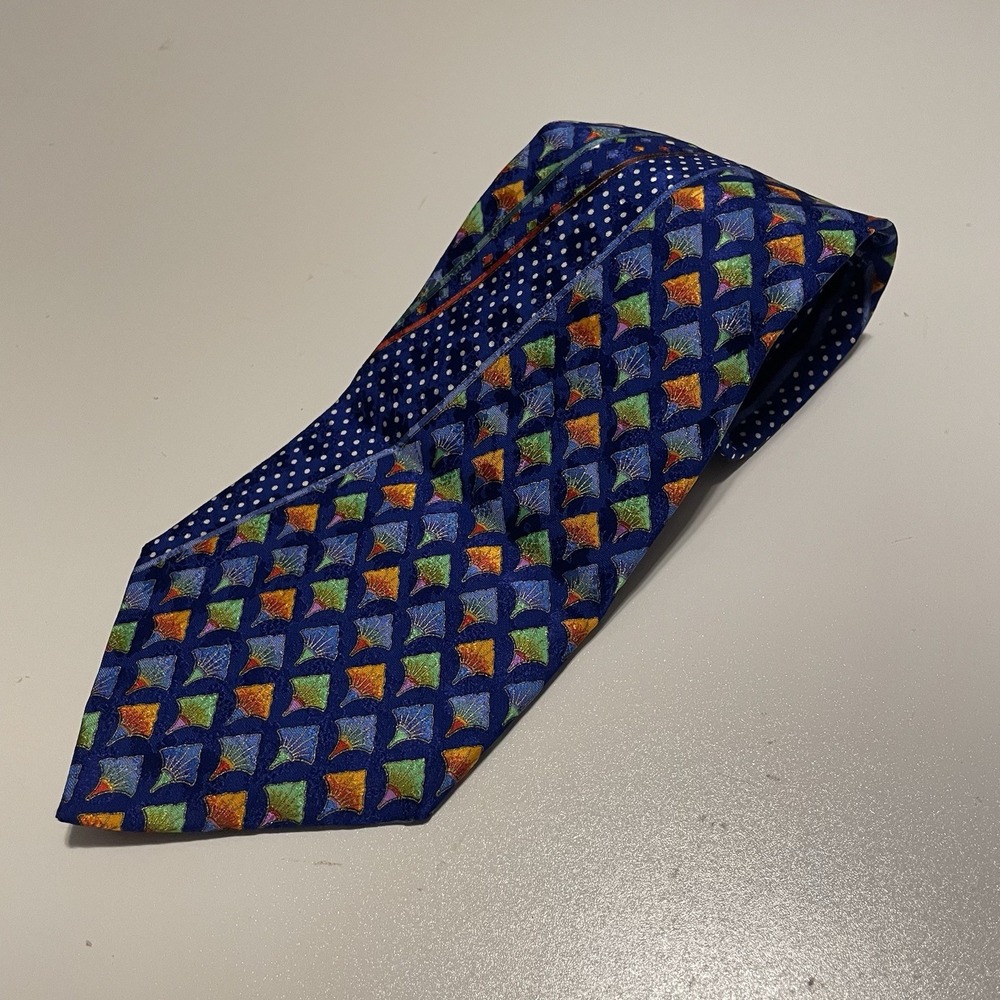 Vintage Vitaliano Pancaldi 100% Silk Made In Italy, Blue Geometric Abstract Tie